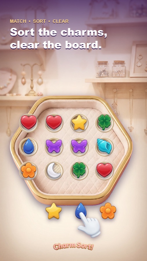 Charm Sort! game board — sort the charms, clear the board