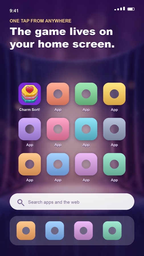 Charm Sort! Launcher home screen with the game pinned at the top
